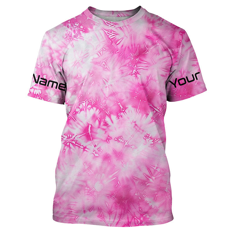 Pink Shibori Tie Dye Camo Long Sleeve Uv Protection Fishing, Personalized Fishing
