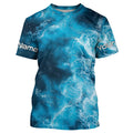 Blue Sea Waves Ocean Camo Long Sleeve Uv Protection Fishing, Personalized Fishing