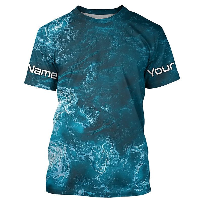 Blue Sea Waves Ocean Camo Long Sleeve Uv Protection Fishing, Personalized Fishing