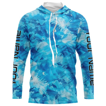Blue Sea Waves Ocean Camo Long Sleeve Uv Protection Fishing, Personalized Fishing