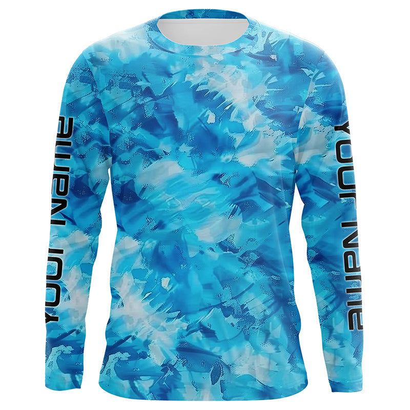 Blue Sea Waves Ocean Camo Long Sleeve Uv Protection Fishing, Personalized Fishing