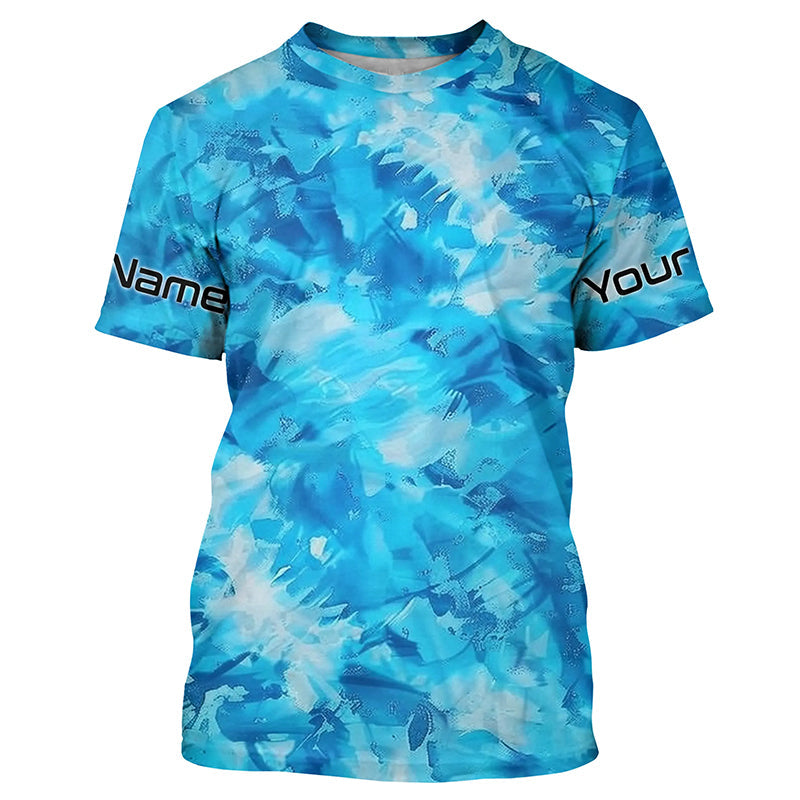 Blue Sea Waves Ocean Camo Long Sleeve Uv Protection Fishing, Personalized Fishing