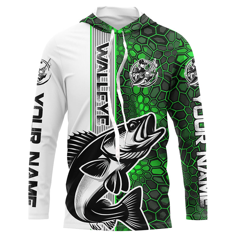 Walleye Fishing Custom Grunge Long Sleeve Tournament, Walleye Fishing | Green Camo