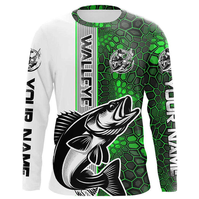 Walleye Fishing Custom Grunge Long Sleeve Tournament, Walleye Fishing | Green Camo