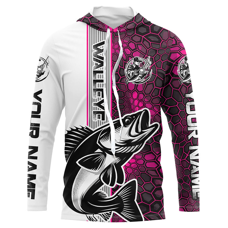 Walleye Fishing Custom Grunge Long Sleeve Tournament, Walleye Fishing | Pink Camo