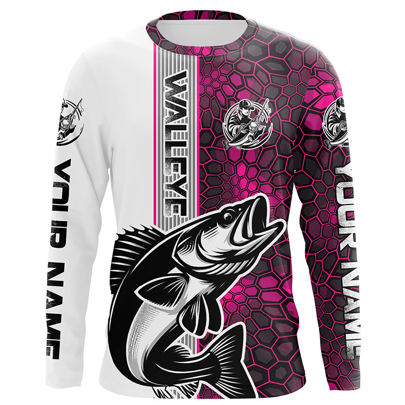 Walleye Fishing Custom Grunge Long Sleeve Tournament, Walleye Fishing | Pink Camo