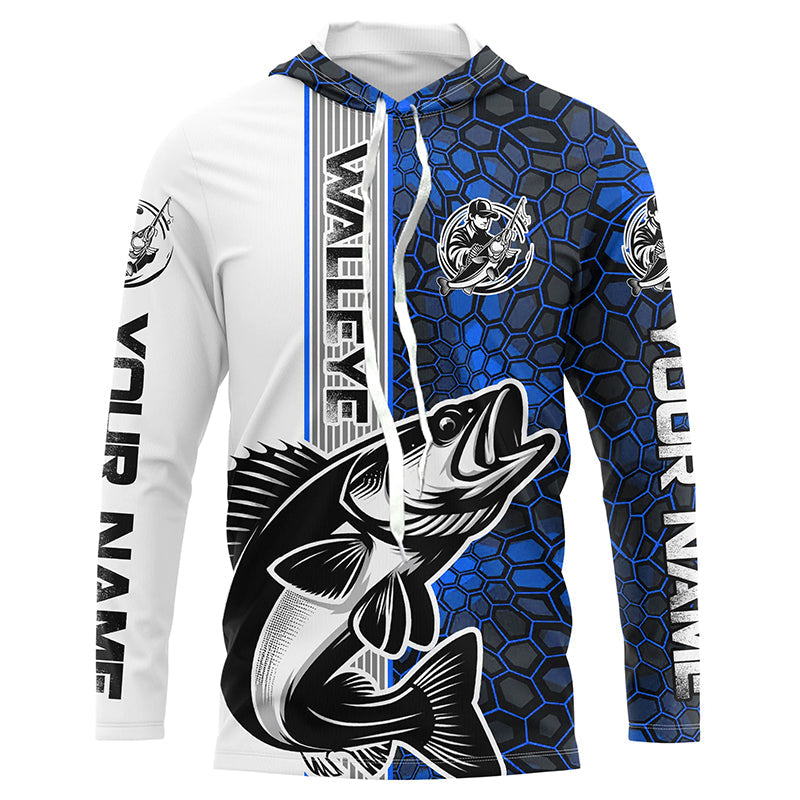 Walleye Fishing Custom Long Sleeve Tournament, Walleye Fishing | Water Blue Camo