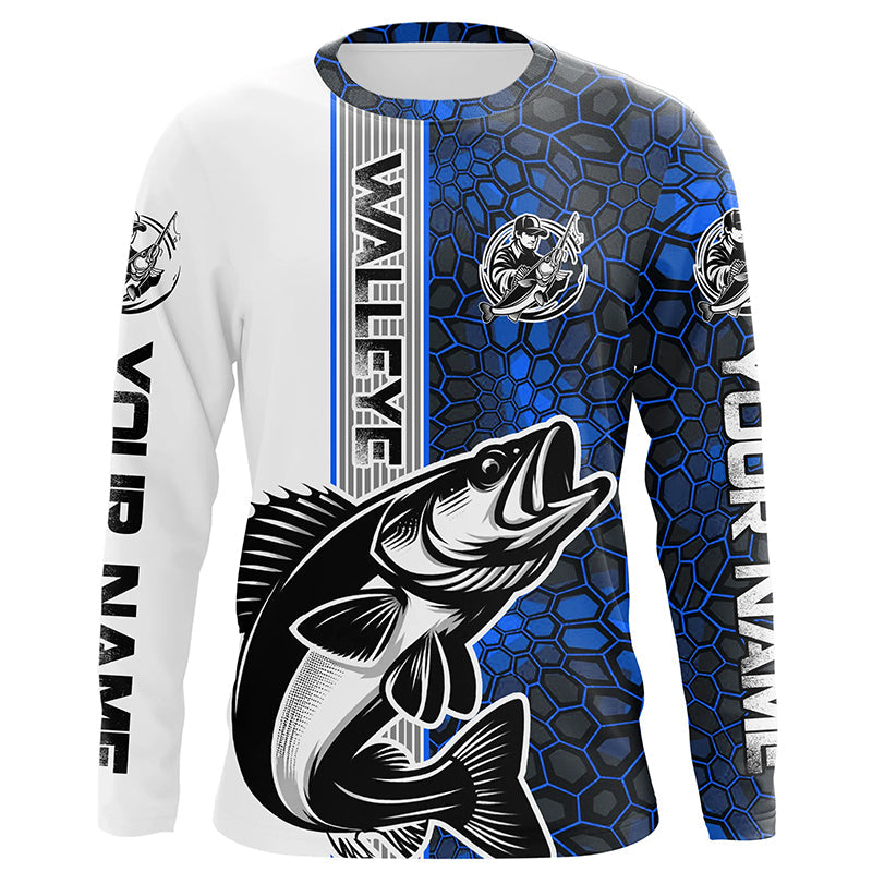 Walleye Fishing Custom Long Sleeve Tournament, Walleye Fishing | Water Blue Camo