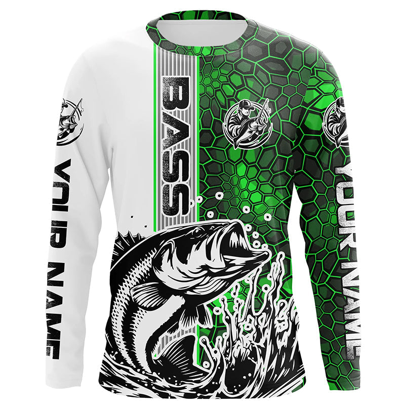 Largemouth Bass Fishing Custom Long Sleeve Tournament, Bass Fishing | Green Camo