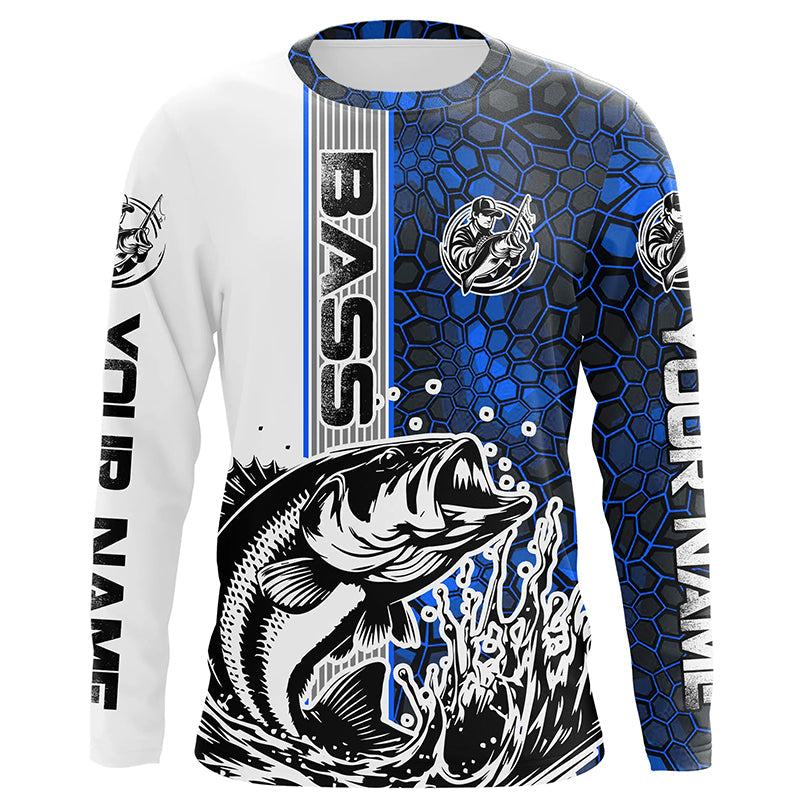 Largemouth Bass Fishing Custom Long Sleeve Tournament, Bass Fishing | Water Blue Camo