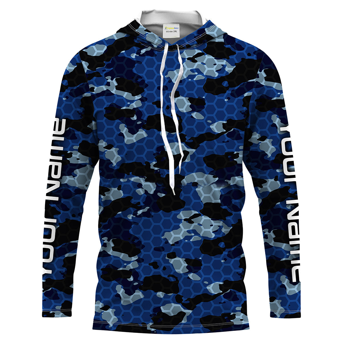 Custom Blue Fishing camo Long Sleeve performance Fishing, UV Protection Fishing apparel