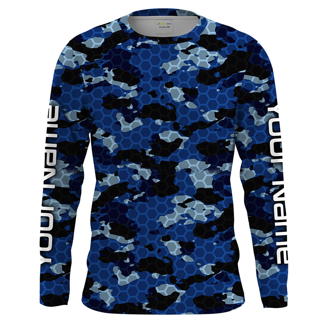 Custom Blue Fishing camo Long Sleeve performance Fishing, UV Protection Fishing apparel