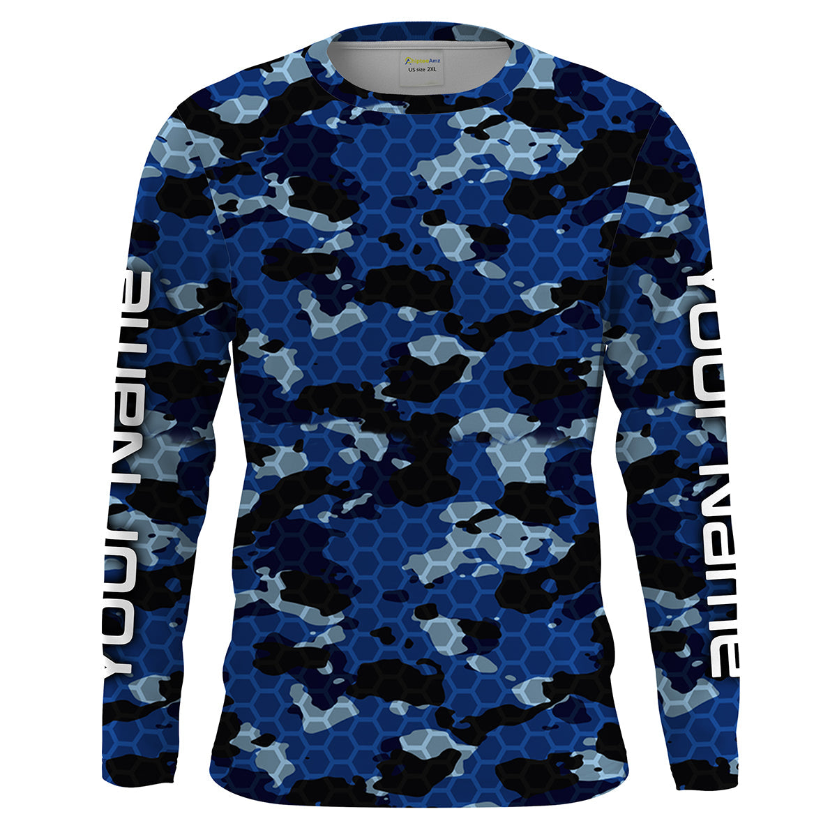 Custom Blue Fishing camo Long Sleeve performance Fishing, UV Protection Fishing apparel