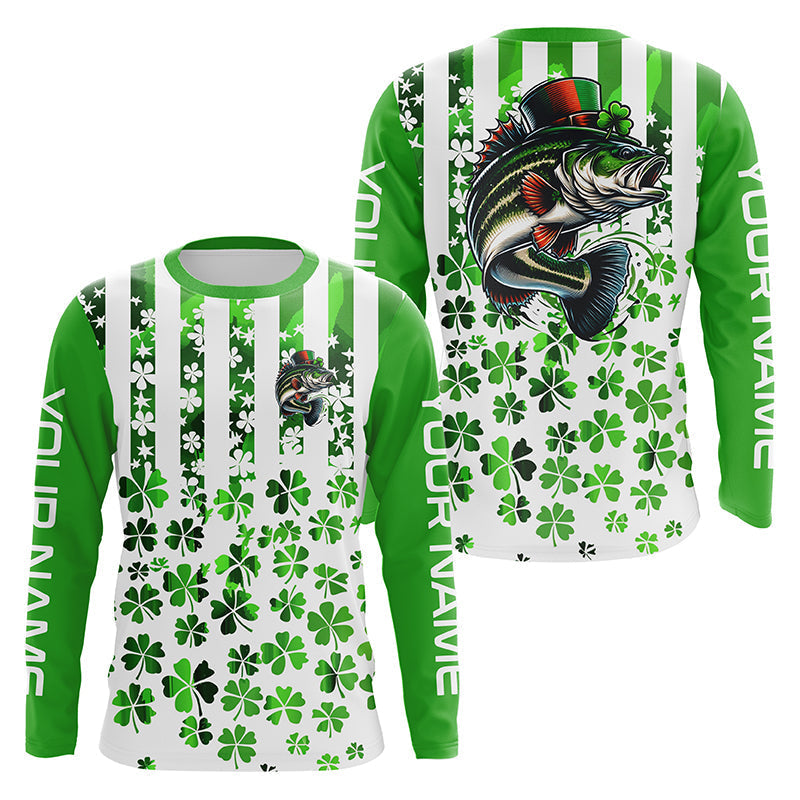 Personalized St Patrick'S Day Bass Long Sleeve Fishing, Patriotic Bass Fishing