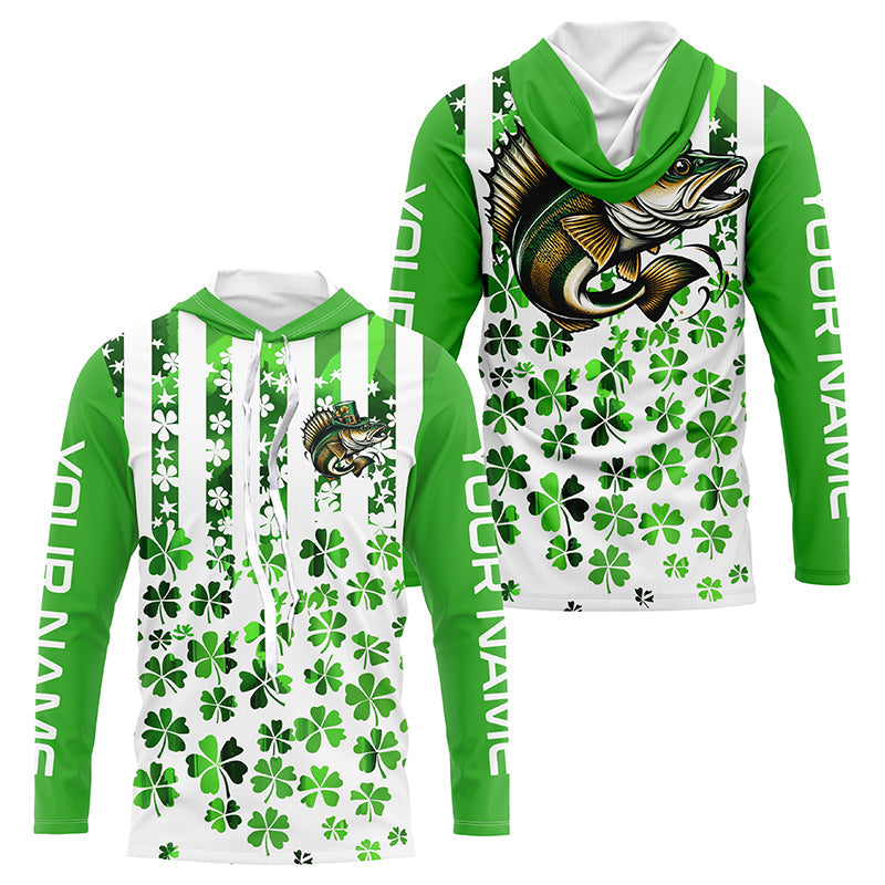 Personalized St Patrick'S Day Walleye Long Sleeve Fishing, Patriotic Walleye Fishing