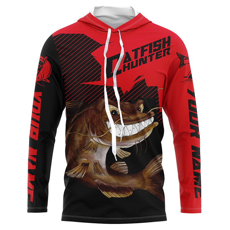 Angry Catfish Custom Long Sleeve Fishing, Catfish Hunter Fishing | Black And Red