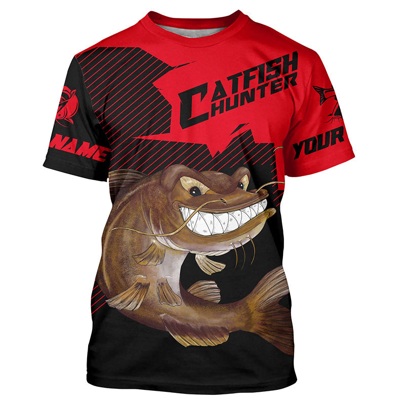 Angry Catfish Custom Long Sleeve Fishing, Catfish Hunter Fishing | Black And Red