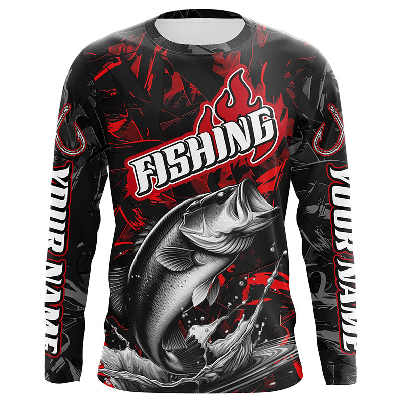 Largemouth Bass Fishing Custom Long Sleeve, Bass Tournament Fishing | Red Camo