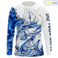 Custom Blue Camo Saltwater Redfish Long Sleeve Hooded Fishing, Offshore Fishing