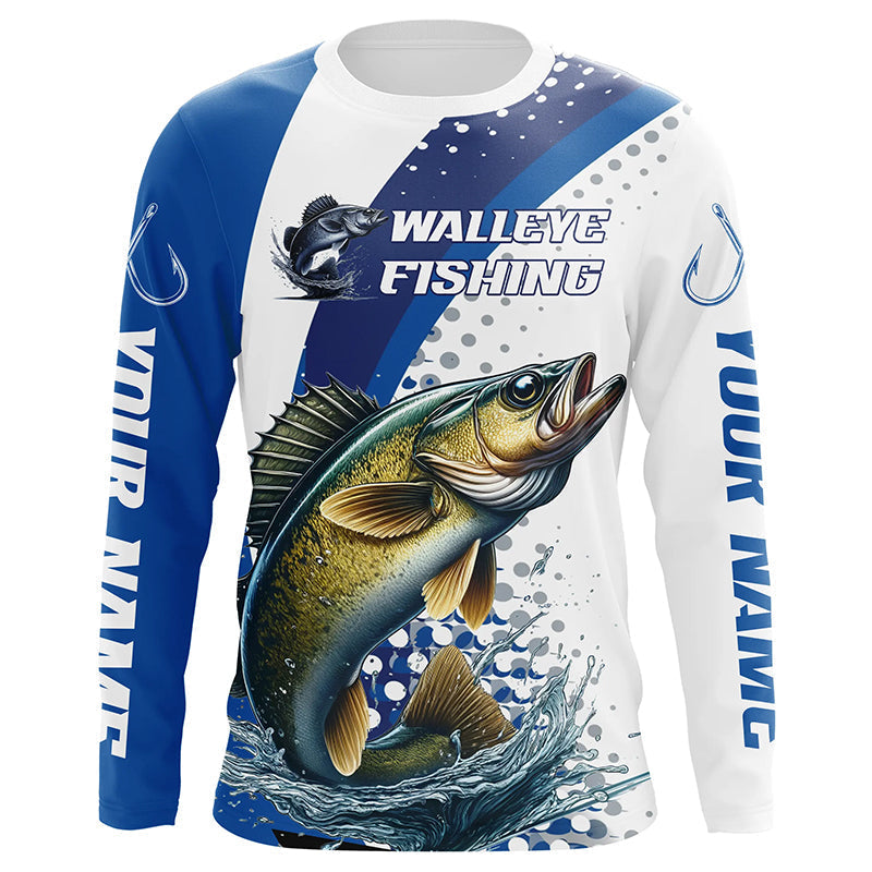 Custom Walleye Long Sleeve Fishing, Walleye Fishing Tournament | Blue
