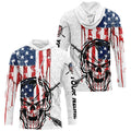 American Flag Fishing Skull Custom Long Sleeve Fishing, Patriotic Fishing