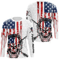 American Flag Fishing Skull Custom Long Sleeve Fishing, Patriotic Fishing