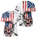 American Flag Fishing Skull Custom Long Sleeve Fishing, Patriotic Fishing