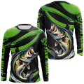 Black And Green Custom Bass Fishing, Largemouth Bass Long Sleeve Tournament Fishing