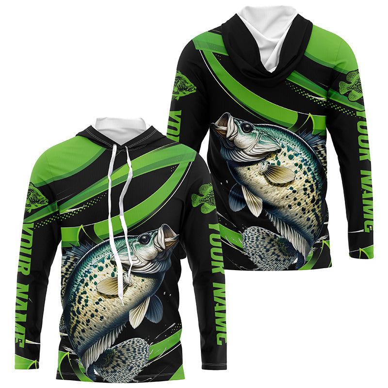 Black And Green Custom Crappie Fishing, Crappie Long Sleeve Tournament Fishing