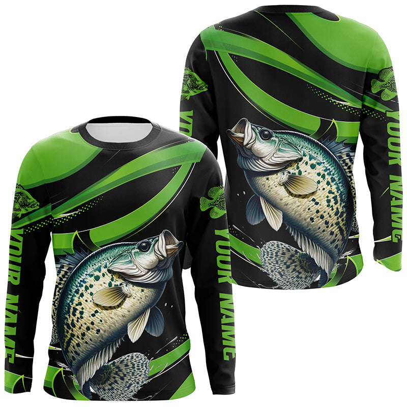 Black And Green Custom Crappie Fishing, Crappie Long Sleeve Tournament Fishing