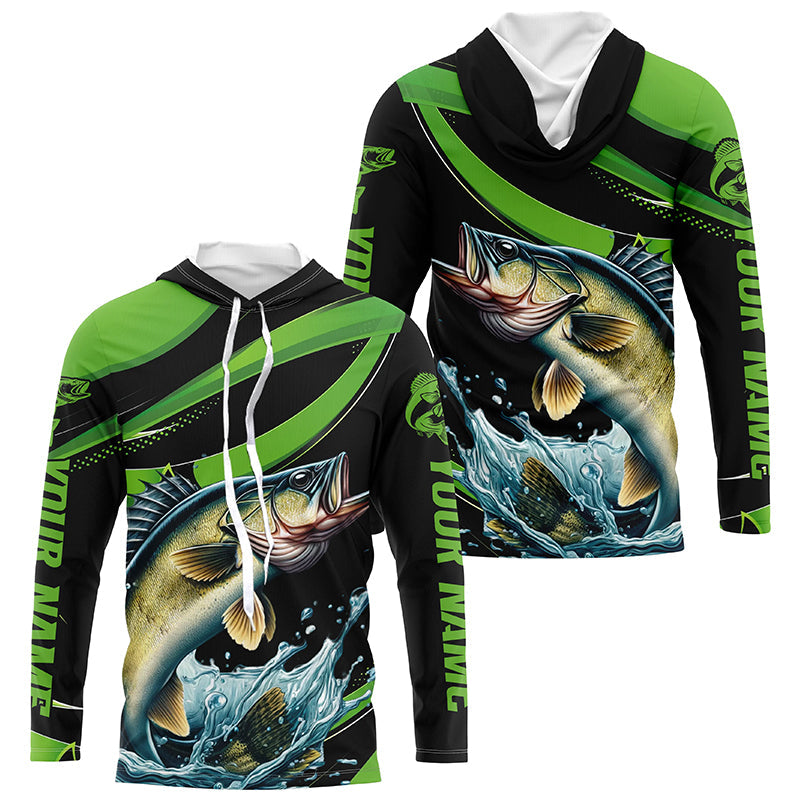 Black And Green Custom Walleye Fishing, Walleye Long Sleeve Tournament Fishing