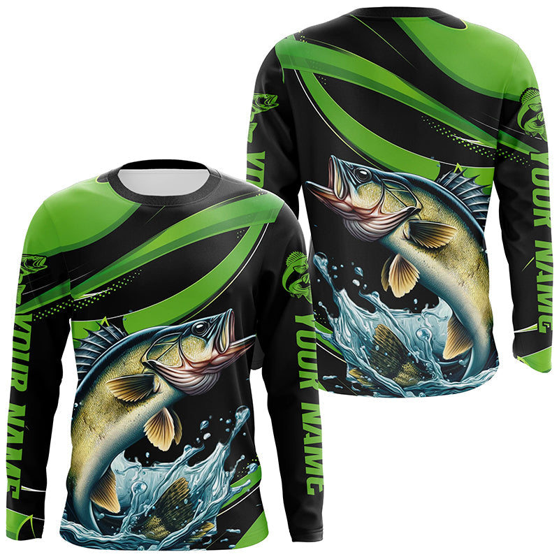Black And Green Custom Walleye Fishing, Walleye Long Sleeve Tournament Fishing