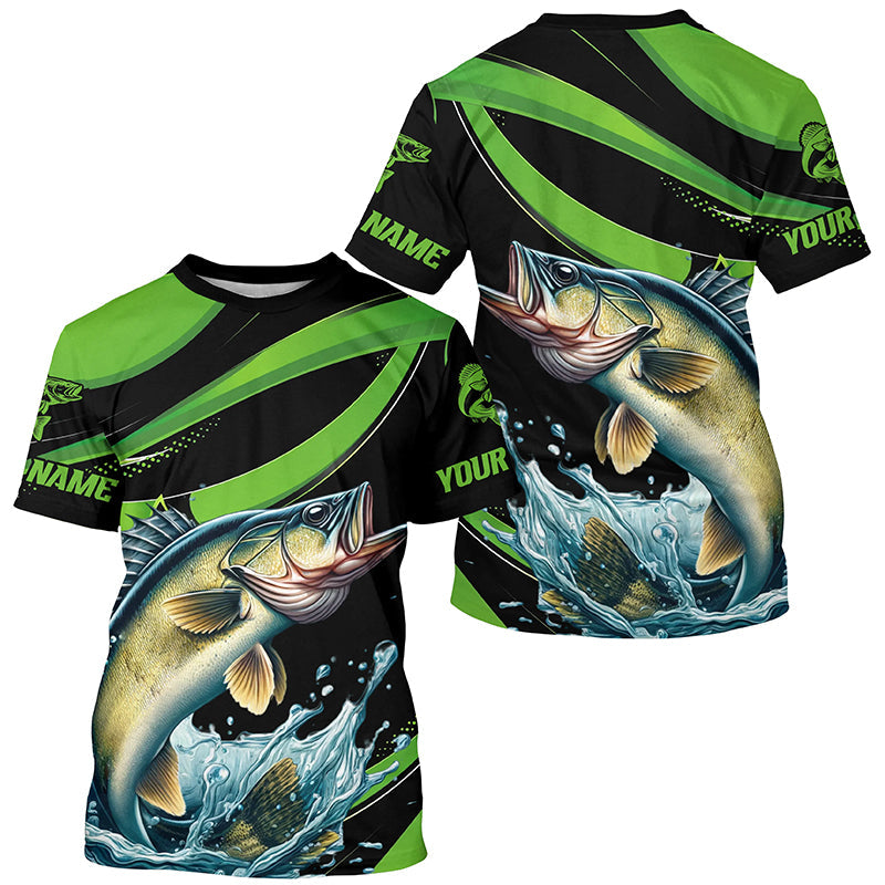 Black And Green Custom Walleye Fishing, Walleye Long Sleeve Tournament Fishing