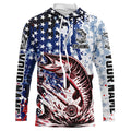 Personalized American Flag Musky Long Sleeve Fly Fishing, Patriotic Muskie Fishing