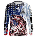 Personalized American Flag Musky Long Sleeve Fly Fishing, Patriotic Muskie Fishing