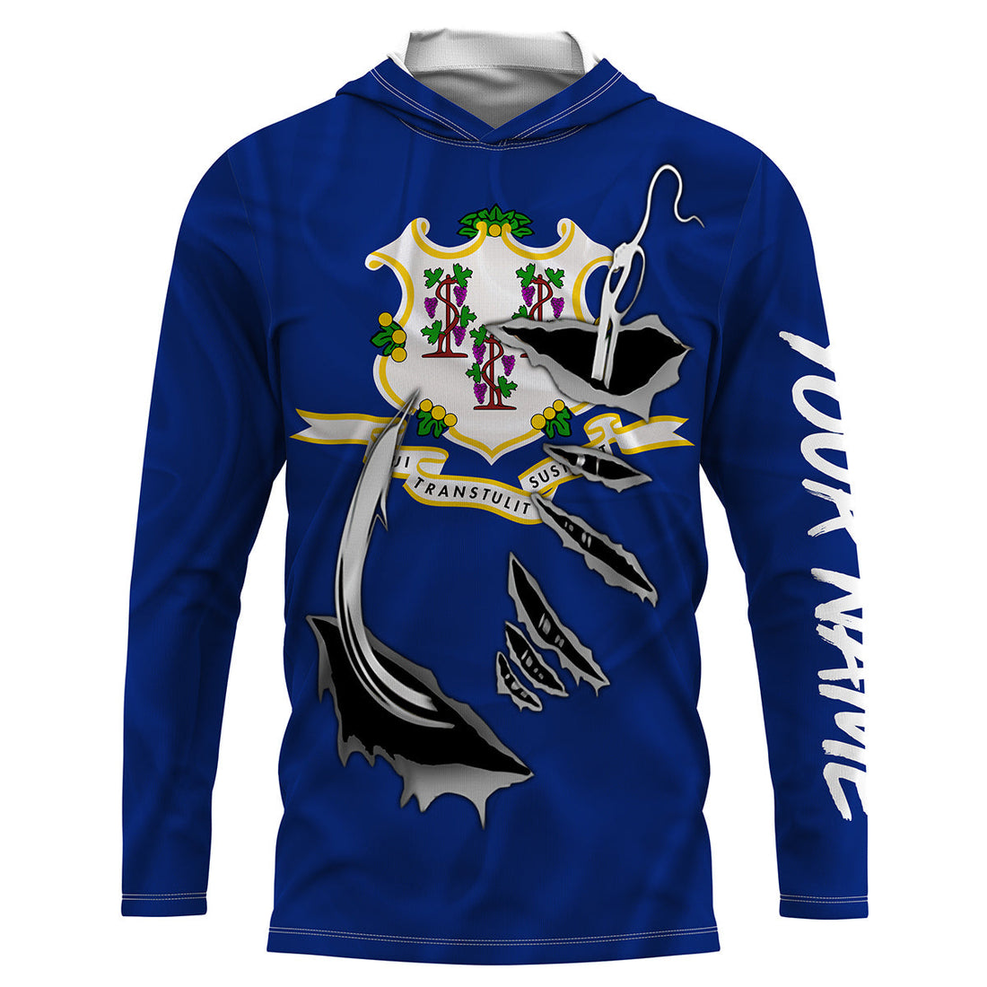 Connecticut Flag 3D Fish Hook UV Protection Custom Long Sleeve performance Fishing IPHW486