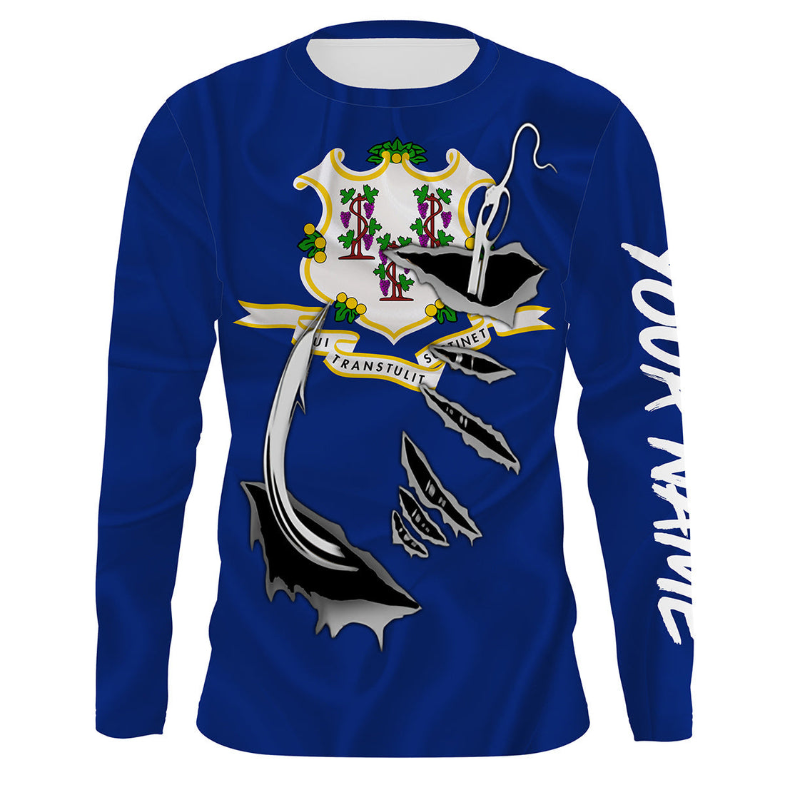 Connecticut Flag 3D Fish Hook UV Protection Custom Long Sleeve performance Fishing IPHW486