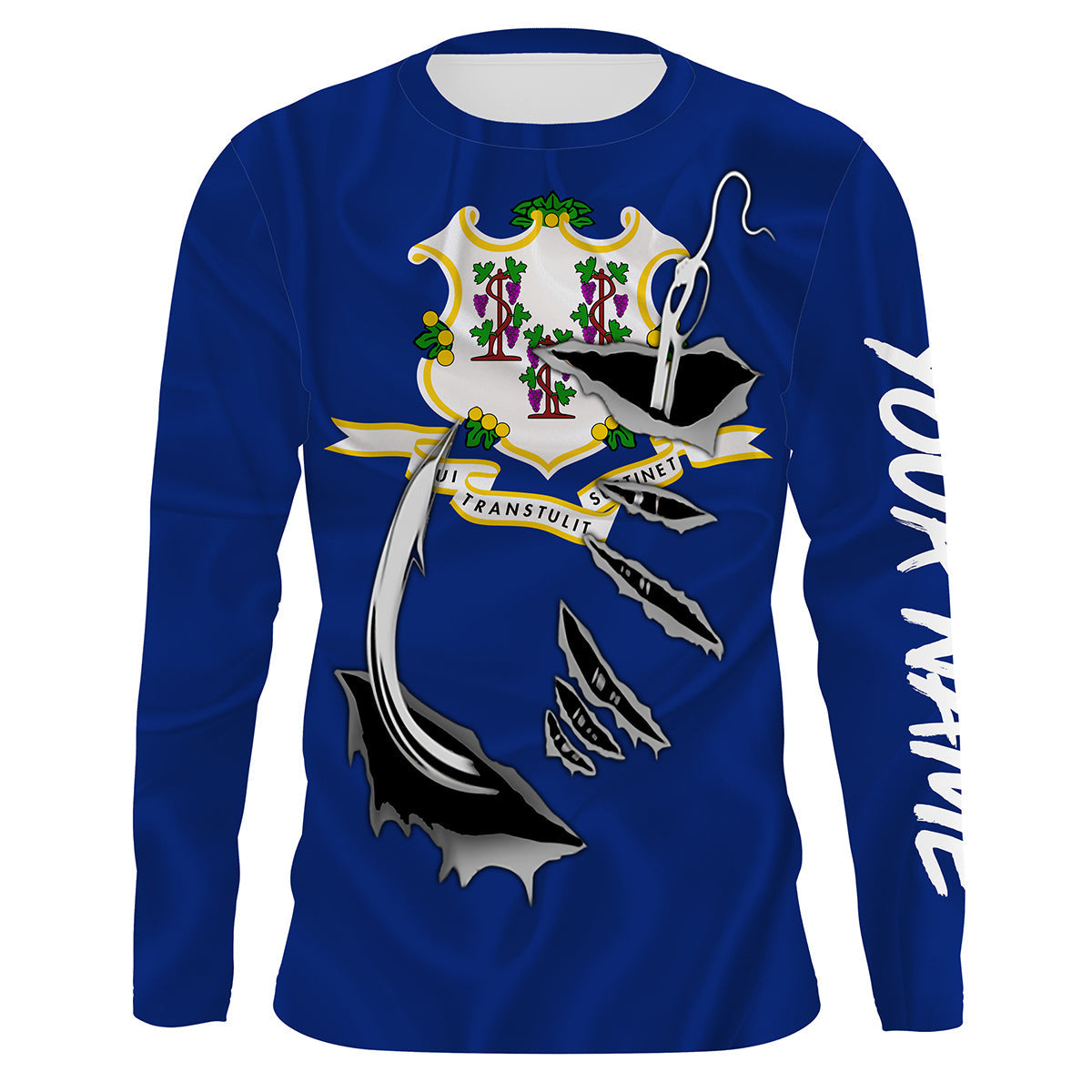 Connecticut Flag 3D Fish Hook UV Protection Custom Long Sleeve performance Fishing IPHW486