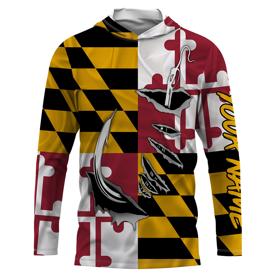Maryland Flag 3D Fish Hook UV Protection Custom Long Sleeve performance Fishing IPHW493