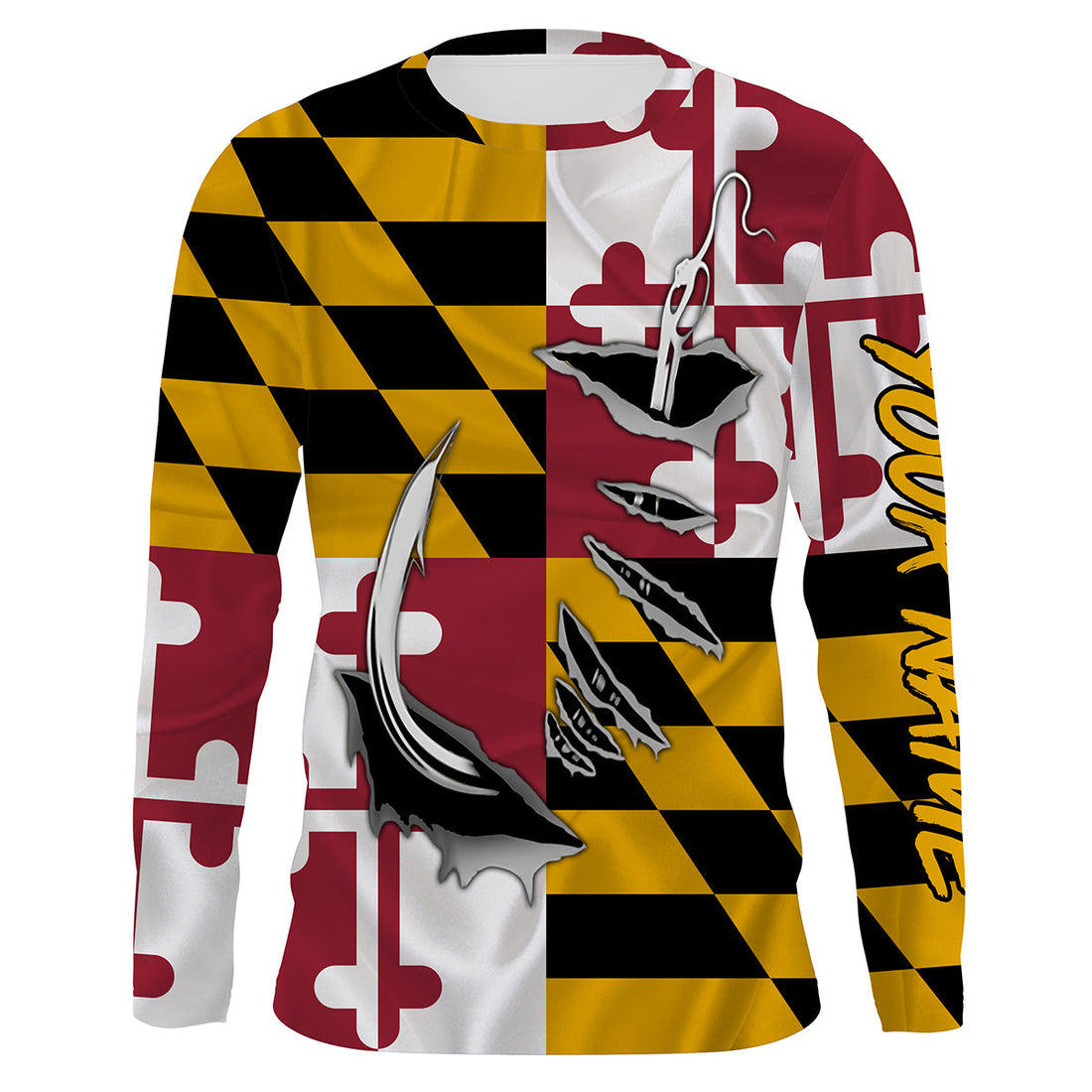 Maryland Flag 3D Fish Hook UV Protection Custom Long Sleeve performance Fishing IPHW493