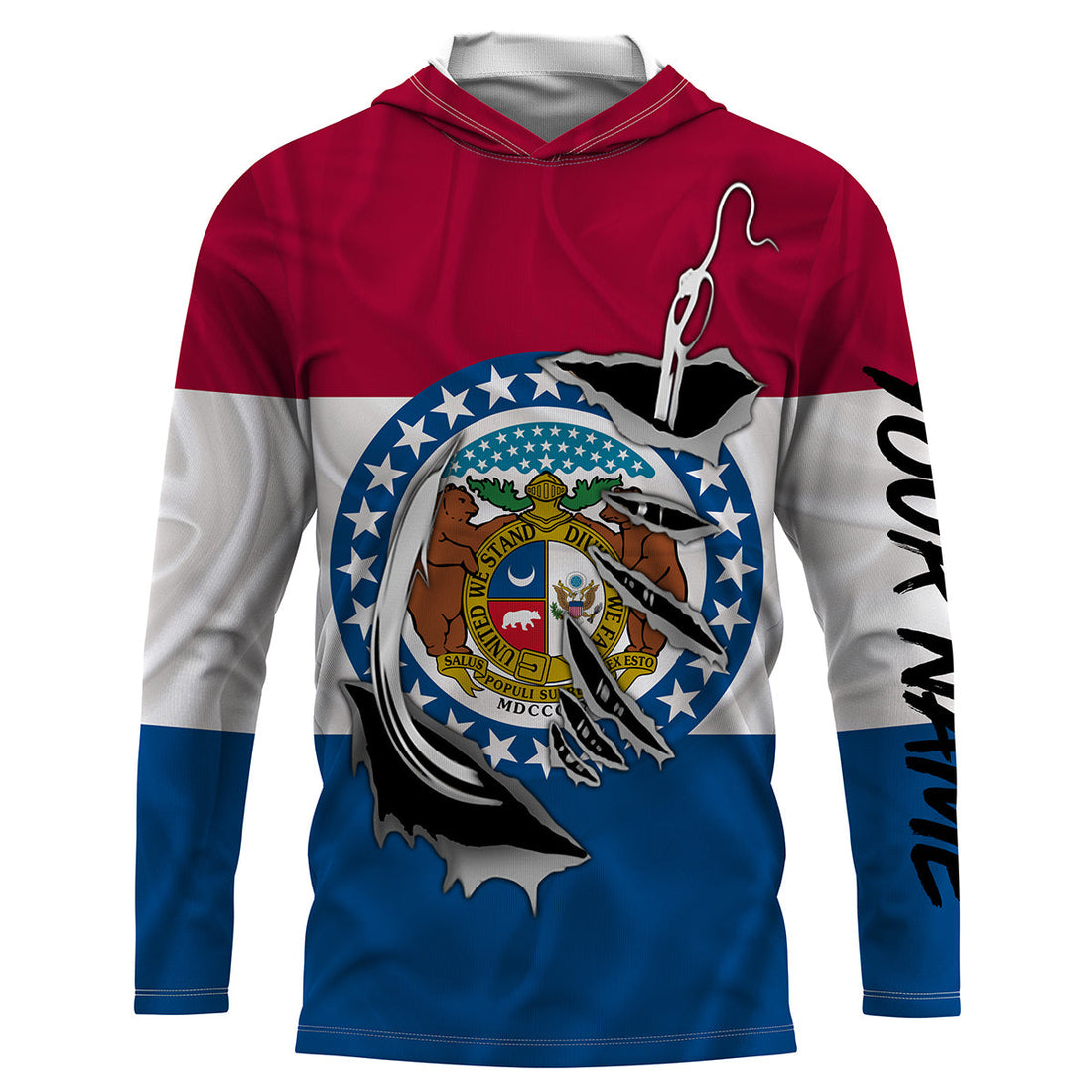 Missouri Flag 3D Fish Hook UV Protection Custom Long Sleeve performance Fishing IPHW495