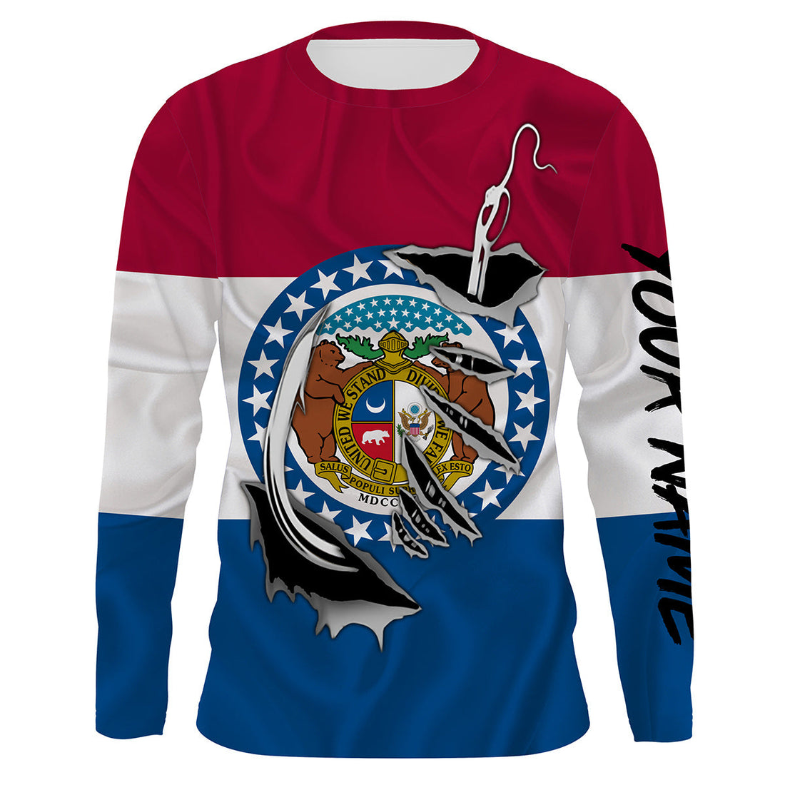 Missouri Flag 3D Fish Hook UV Protection Custom Long Sleeve performance Fishing IPHW495