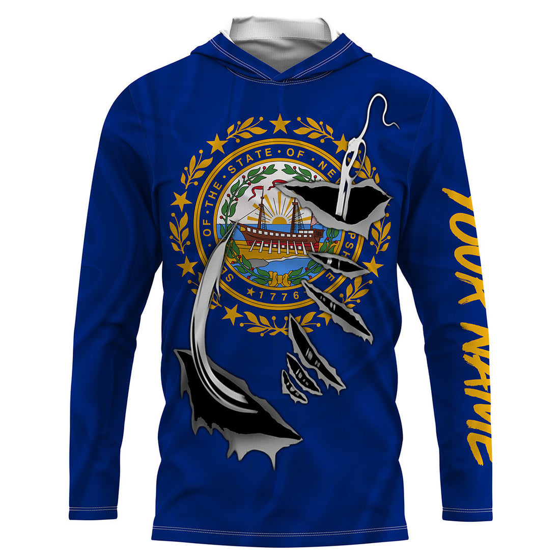 NewHampshire Flag 3D Fish Hook UV Protection Custom Long Sleeve performance Fishing IPHW498