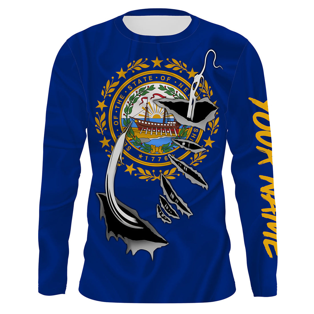 NewHampshire Flag 3D Fish Hook UV Protection Custom Long Sleeve performance Fishing IPHW498
