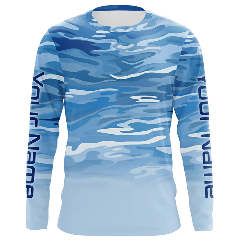 Blue Camo Custom Long Sleeve Tournament Performance Fishing For Charter Fishing Trip