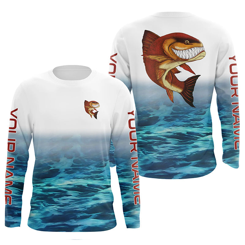 Angry Redfish Custom Long Sleeve Fishing, Redfish Puppy Drum Performance Fishing