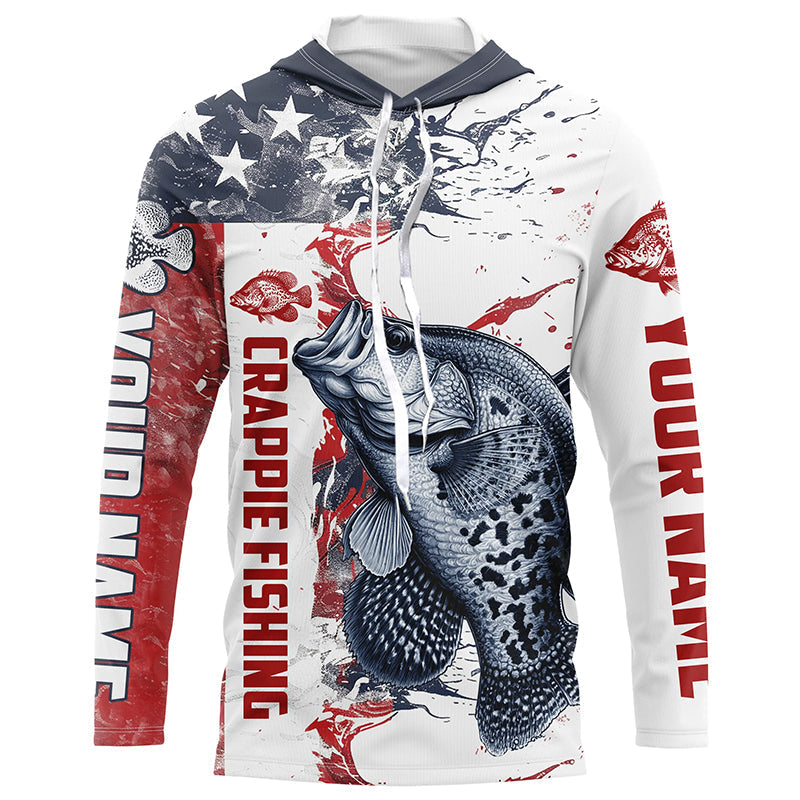 American Flag Water Custom Crappie Long Sleeve Fishing, Patriotic Crappie Fishing