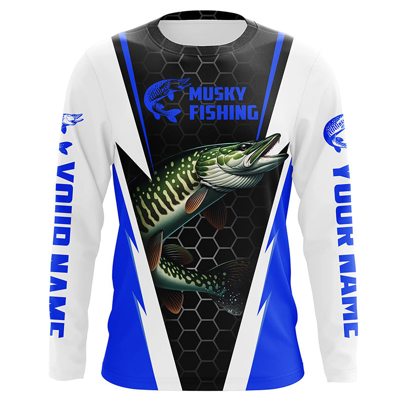 Personalized Musky Fishing Long Sleeve Tournament Fishing, Musky Fishing |Blue