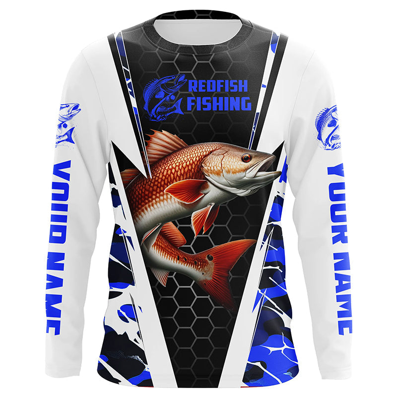 Custom Redfish Fishing, Redfish Fishing Long Sleeve Fishing Tournament | Blue Camo