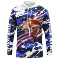 Redfish Fishing American Flag Blue Camo Custom Long Sleeve, Redfish Saltwater Fishing